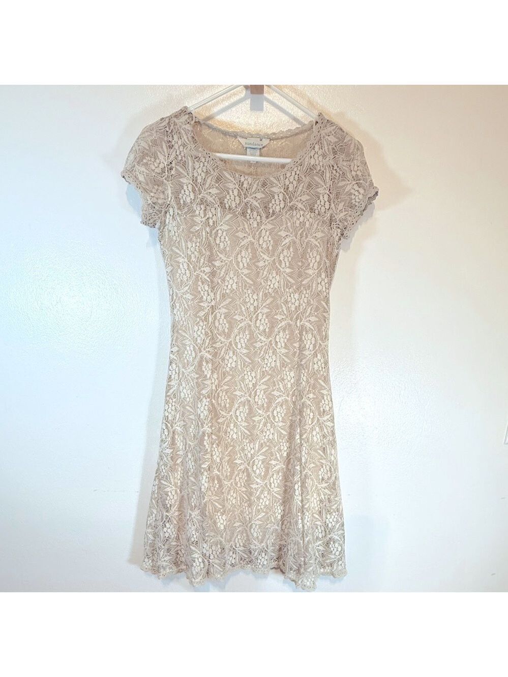 Sundance Cream Lace Mini Dress, neutral slip under topper. - Picture 9 of 9